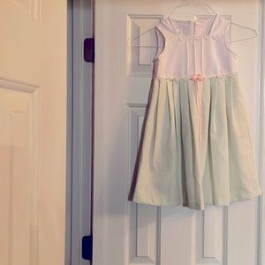 Dress, size 5, pastel green, polyester with coat.